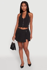 Iris Buckle Detail Pinstripe Pleated Skirt