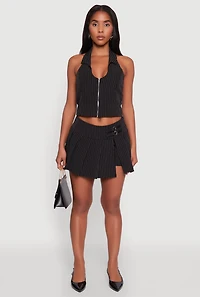 Womens Iris Buckle Detail Pinstripe Pleated Skirt,