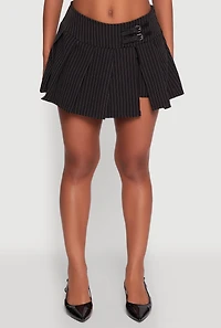 Womens Iris Buckle Detail Pinstripe Pleated Skirt,