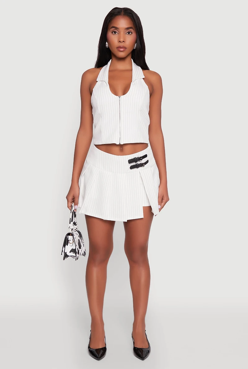 Iris Buckle Detail Pinstripe Pleated Skirt