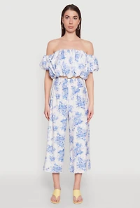 Womens Floral Print Bubble Crop Top, Multi,