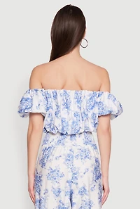 Womens Floral Print Bubble Crop Top, Multi,