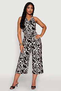Womens Iris Printed Pattern Cowl Neck Crop Top, Multi, Size S