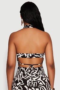 Womens Iris Printed Pattern Cowl Neck Crop Top, Multi, Size S
