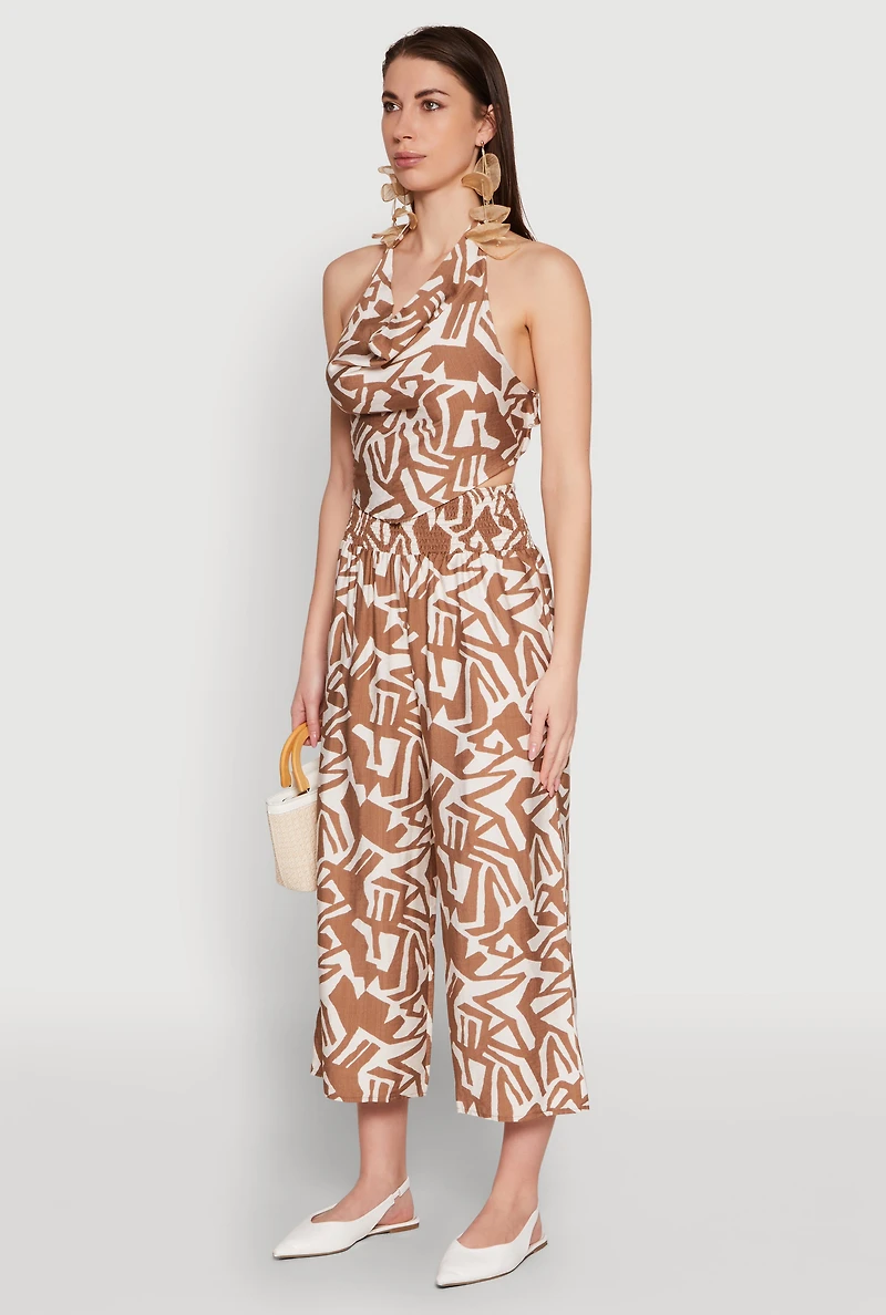 Iris Printed Pattern Cowl Neck Crop Top