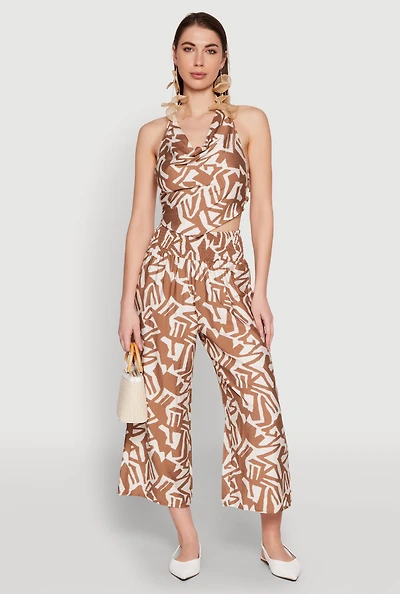 Womens Iris Smock Waist Printed Pattern Culottes,