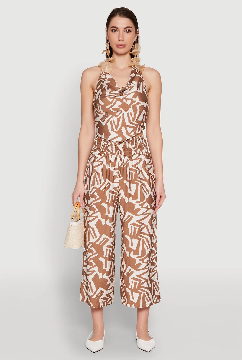 Womens Iris Smock Waist Printed Pattern Culottes,