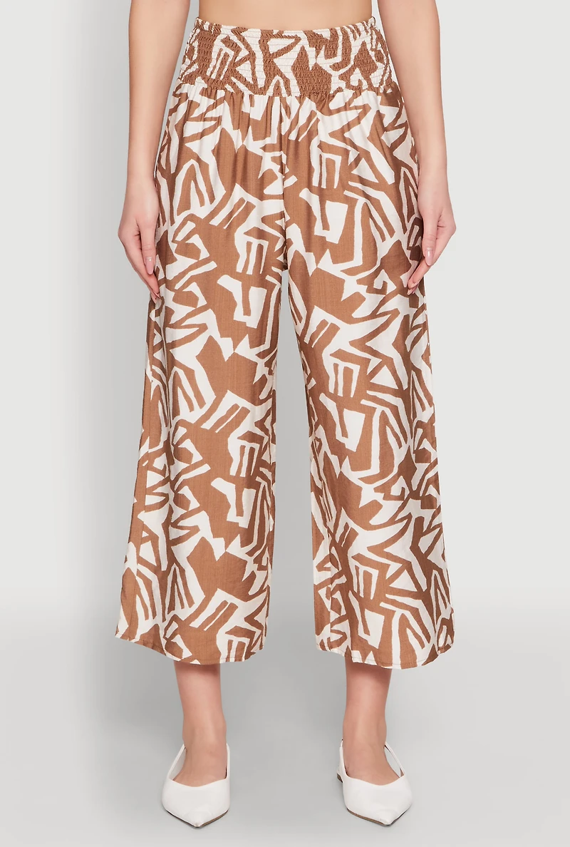 Womens Iris Smock Waist Printed Pattern Culottes,