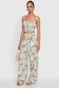 Womens Iris Sleeveless Leaf Print Scoop Neck Crop Top, Green, Size S