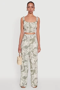 Womens Iris Sleeveless Leaf Print Scoop Neck Crop Top, Green, Size L
