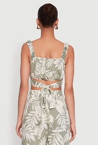 Womens Iris Sleeveless Leaf Print Scoop Neck Crop Top, Green, Size L