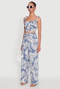 Womens Iris Sleeveless Leaf Print Scoop Neck Crop Top,