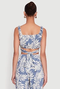 Womens Iris Sleeveless Leaf Print Scoop Neck Crop Top,
