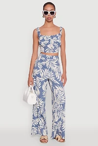 Womens Iris Tropical Leaf Print High Waisted Palazzo Pants,