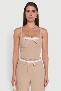 Womens Iris Pinstripe Crop Top with Tie Front and Lace-Up Detail, M