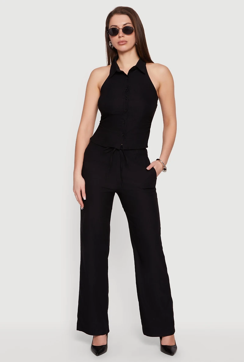 Wide Leg Pull On Drawstring Pants