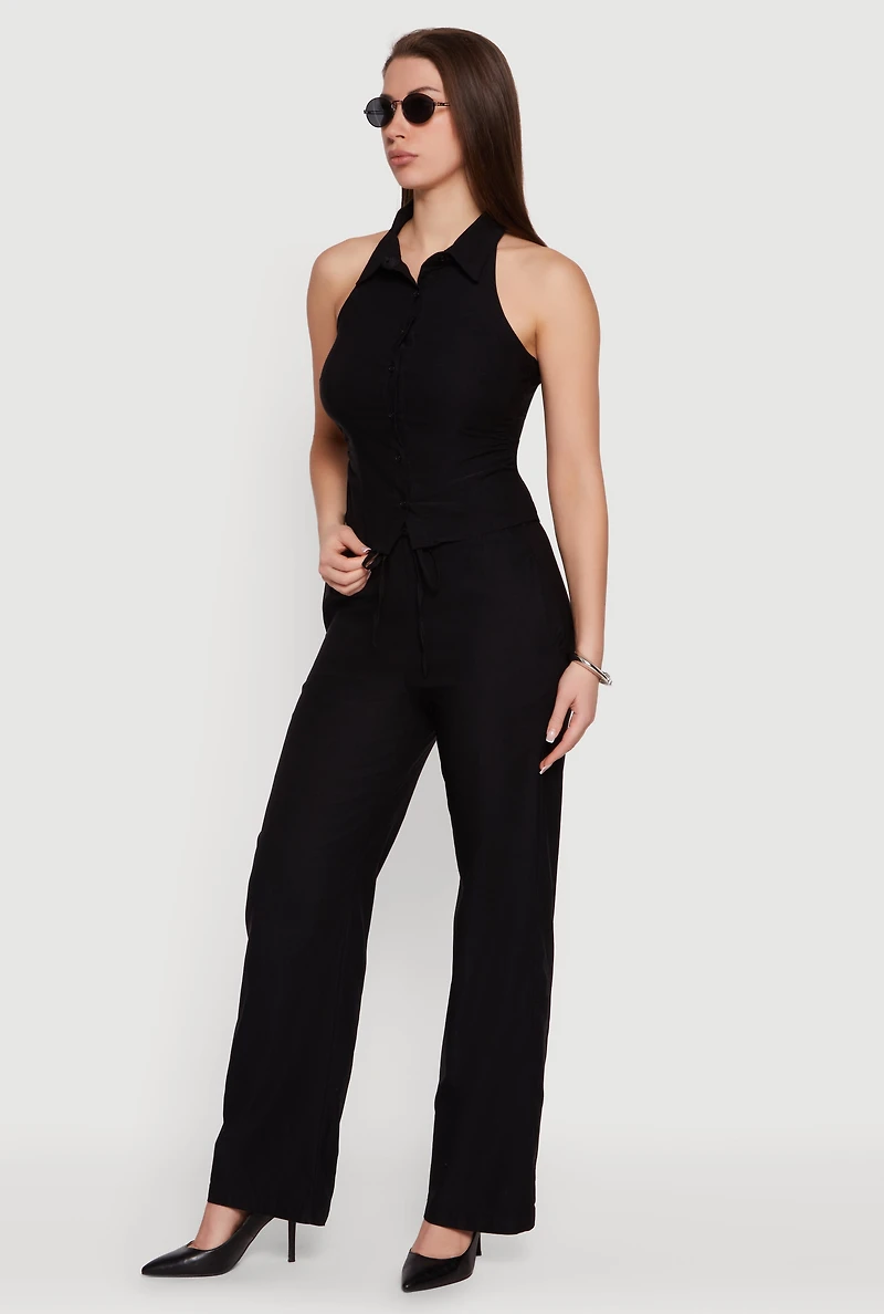 Wide Leg Pull On Drawstring Pants