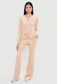 Velour Flare Leg Faux Drawstring Pants