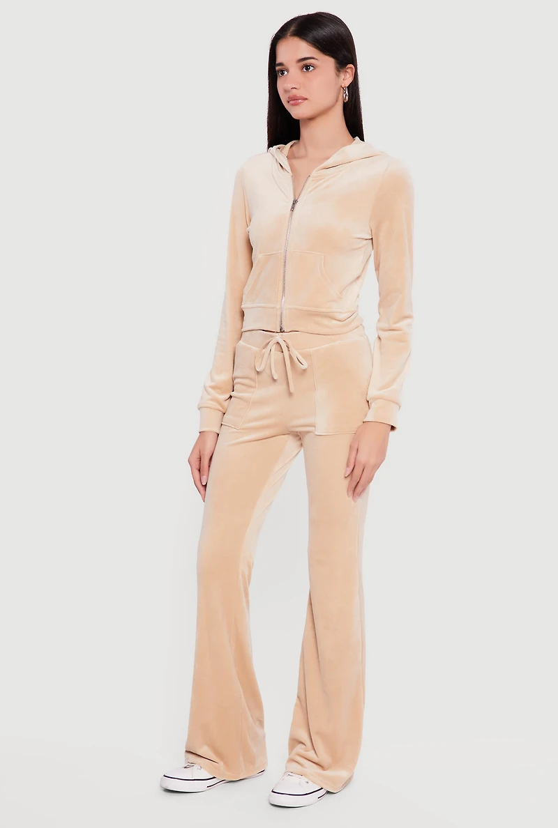 Velour Flare Leg Faux Drawstring Pants