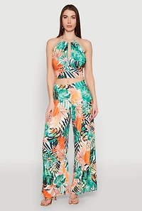 Womens Tropical Print Palazzo Pants, Multi, Size S