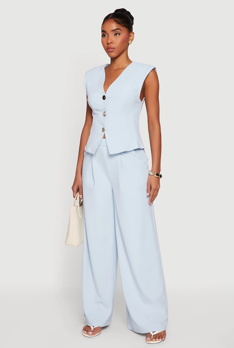 Metallic Button Front Crepe Knit Waistcoat