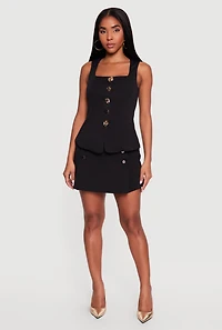 Metallic Button Front Square Neck Waistcoat