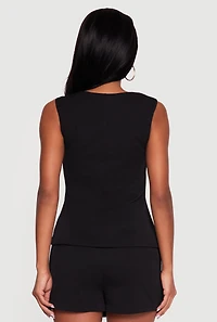 Metallic Button Front Square Neck Waistcoat