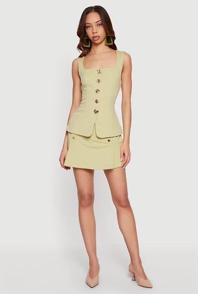Textured Knit Faux Button Skort