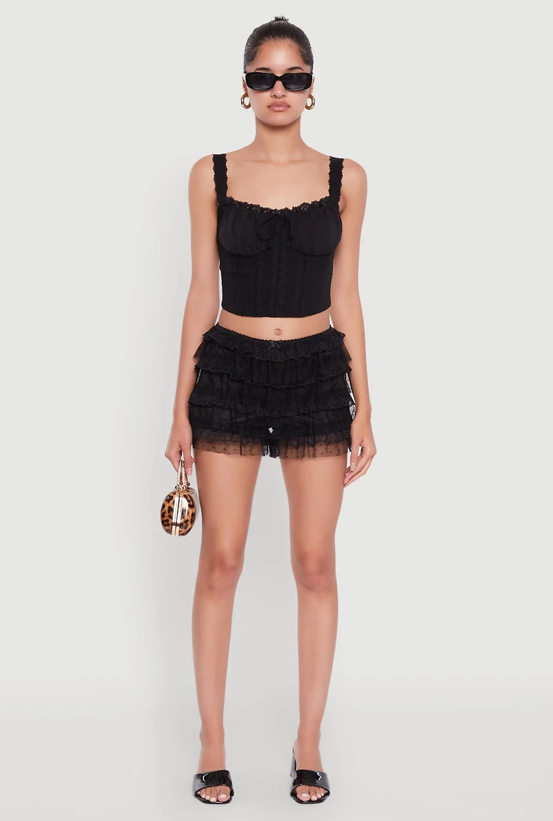 Womens Iris Mesh Lace Tiered Shorts, S