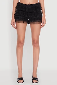 Womens Iris Mesh Lace Tiered Shorts,