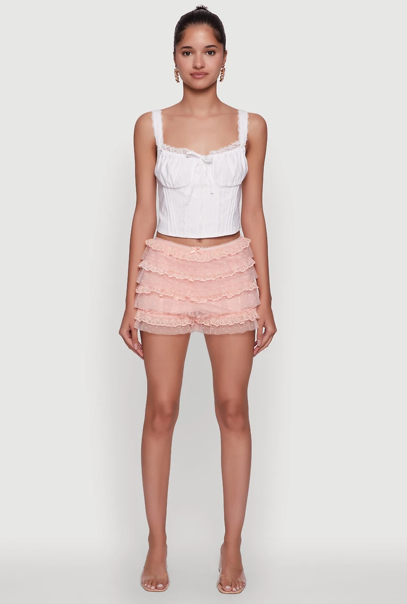 Womens Iris Mesh Lace Tiered Shorts, Pink, Size M