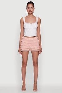 Womens Iris Mesh Lace Tiered Shorts, Pink, Size M