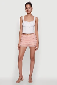 Womens Iris Mesh Lace Tiered Shorts, Pink, Size M