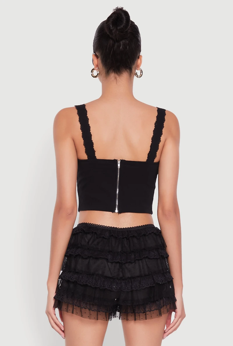 Womens Iris Lace Detail Cropped Corset Top, Black,