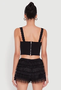Womens Iris Lace Detail Cropped Corset Top, Black,