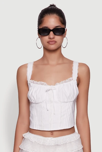 Womens Iris Lace Detail Cropped Corset Top, White, Size M