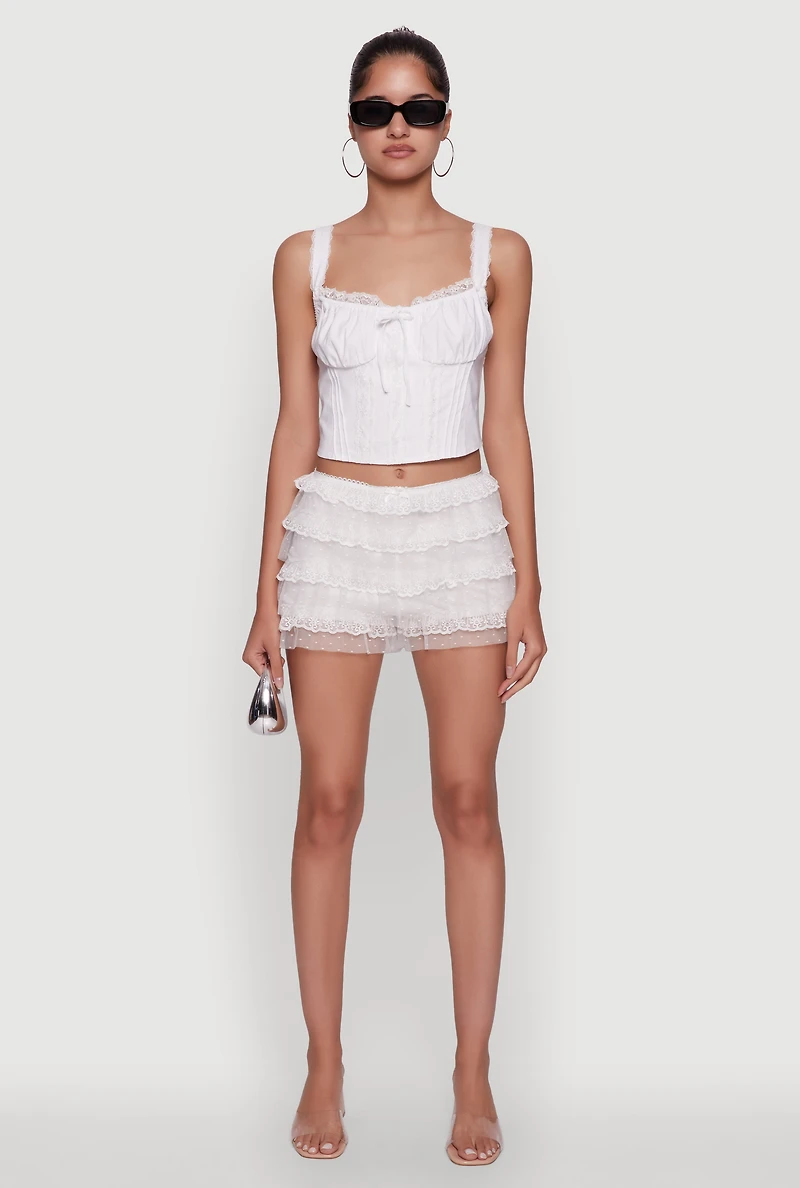 Womens Iris Lace Detail Cropped Corset Top, White, Size M