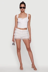 Womens Iris Lace Detail Cropped Corset Top, White, Size M