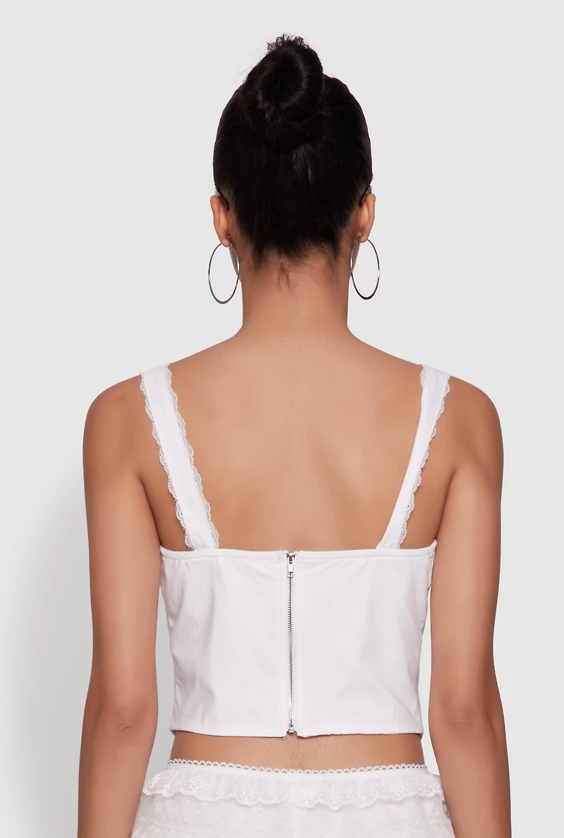 Womens Iris Lace Detail Cropped Corset Top, White, Size M