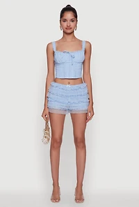 Womens Iris Lace Detail Cropped Corset Top, Blue, Size S