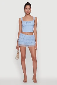 Womens Iris Lace Detail Cropped Corset Top, Blue, Size M