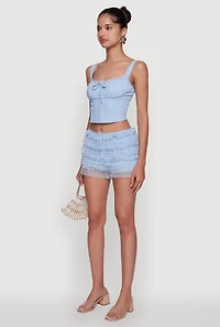 Womens Iris Lace Detail Cropped Corset Top, Blue, Size S