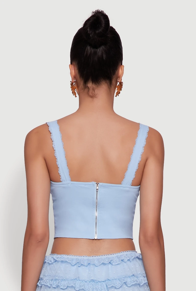 Womens Iris Lace Detail Cropped Corset Top, Blue, Size M