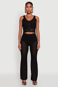 Womens Crochet Tie Sleeve Crop Top, Black, Size S