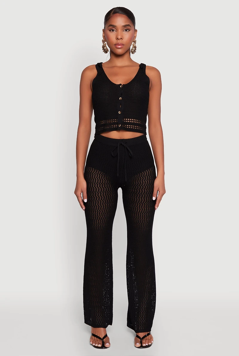 Womens Crochet Tie Sleeve Crop Top, Black, Size S