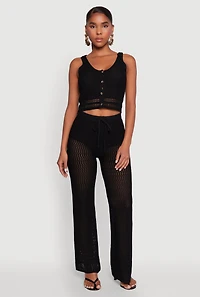 Womens Crochet Tie Sleeve Crop Top, Black, Size S
