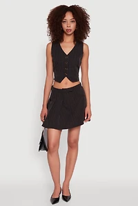 Womens Pinstripe Button Front Cropped Vest,