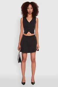 Womens Pinstripe Button Front Cropped Vest,