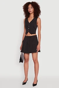 Womens Pinstripe Button Front Cropped Vest,