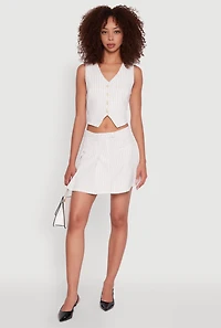 Womens Pinstripe Button Front Cropped Vest, White, Size L